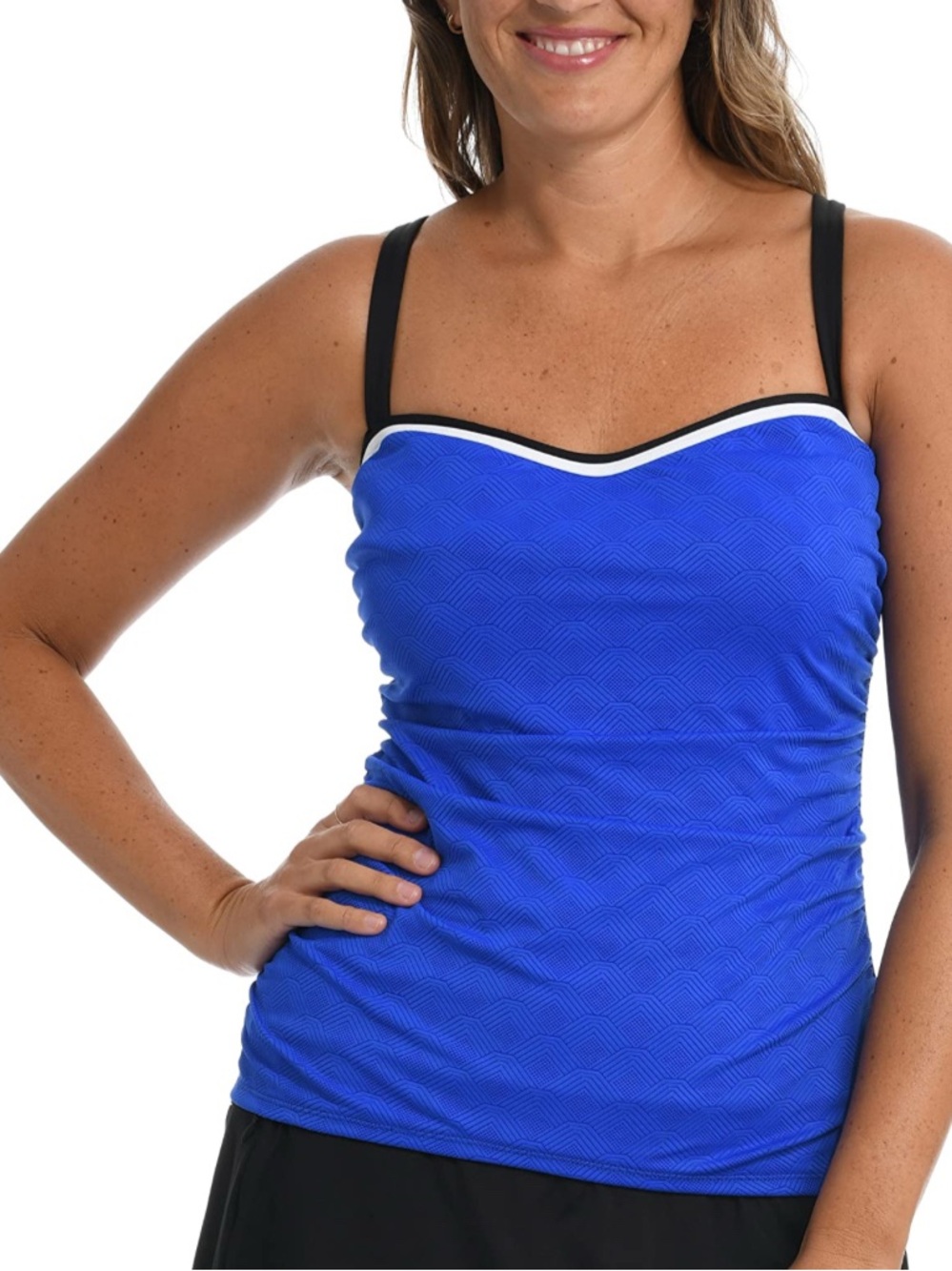 Tankini Blue Womens Swim Tankini Top with Black Straps